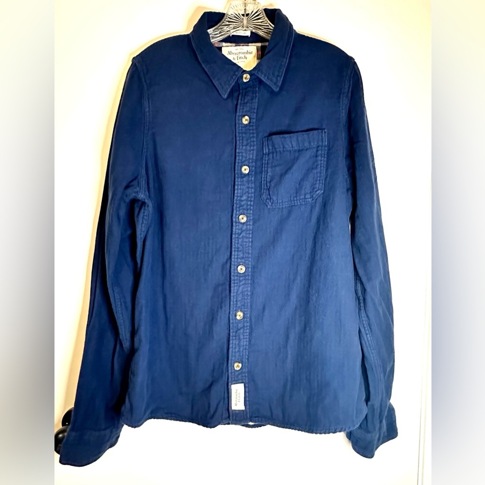Abercrombie‎ Fitch Shirt XL Muscle Fit Soft Cotton Blue Button Up Long Sleeve